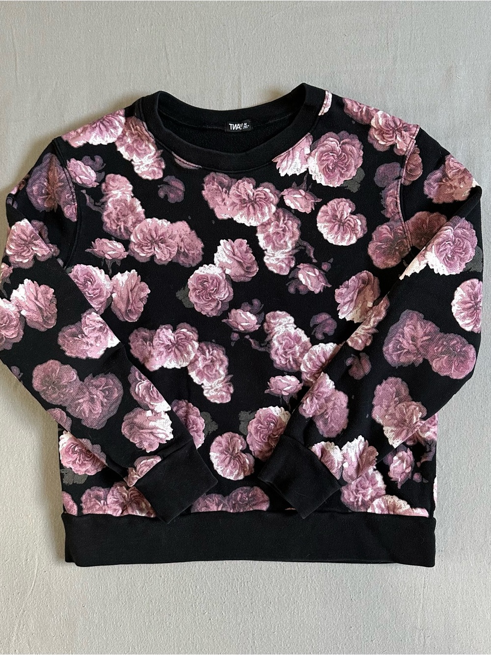 Black Sweatshirt with Pink Floral Print Womens M